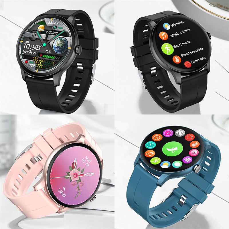 Smart Watch Women Full Touch Screen Fitness Tracker IP67 Waterproof Bluetooth Call Round Smartwatch Men For Android IOS MI Phone(#black Add Strap)