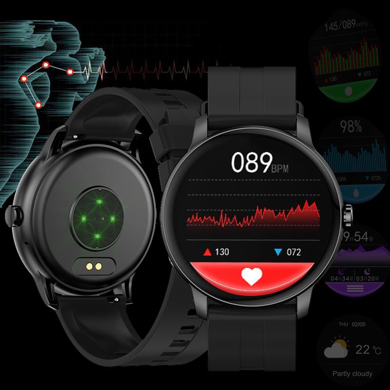 Smart Watch Women Full Touch Screen Fitness Tracker IP67 Waterproof Bluetooth Call Round Smartwatch Men For Android IOS MI Phone(#black Add Strap)