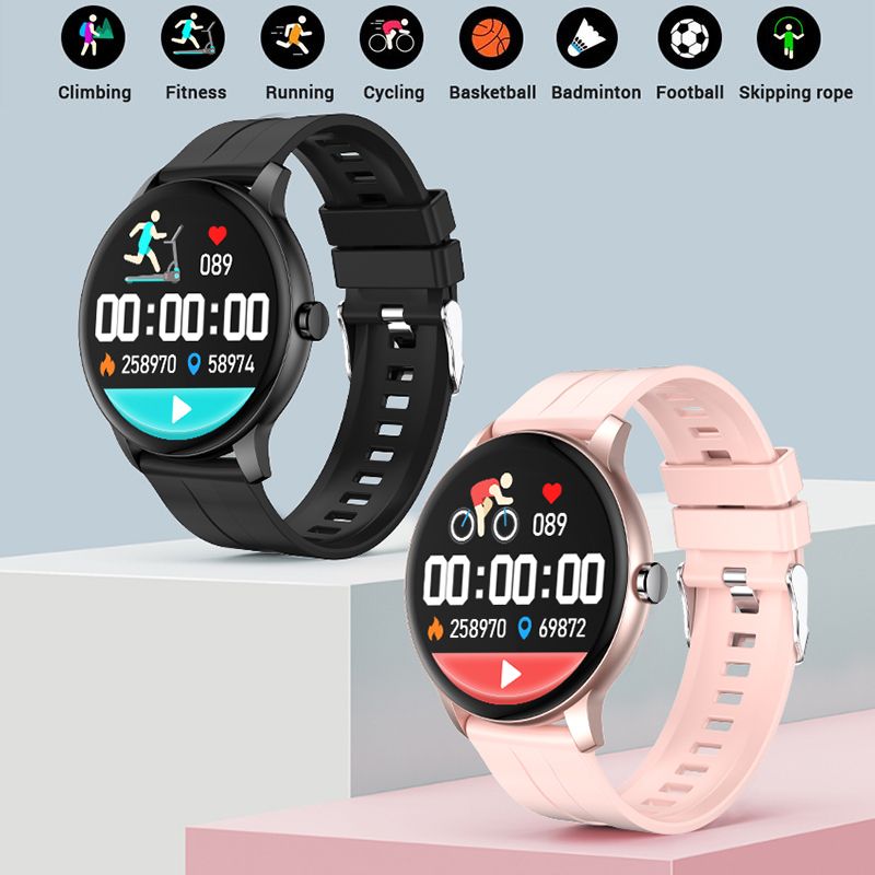 Smart Watch Women Full Touch Screen Fitness Tracker IP67 Waterproof Bluetooth Call Round Smartwatch Men For Android IOS MI Phone(#black Add Strap)