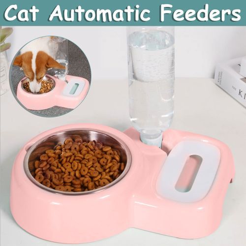 500ML 2in1Cats Dogs Automatic Pet Drinking Double Bowl  Pink