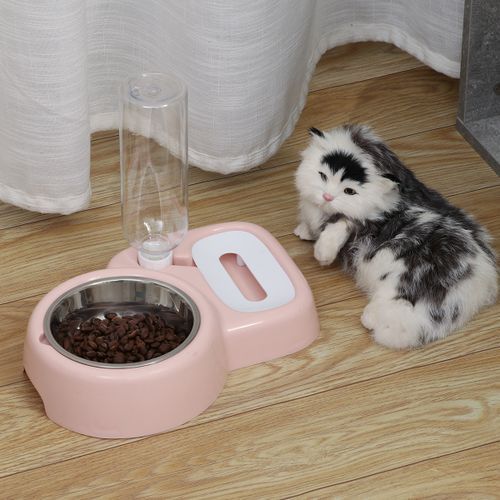500ML 2in1Cats Dogs Automatic Pet Drinking Double Bowl  Pink