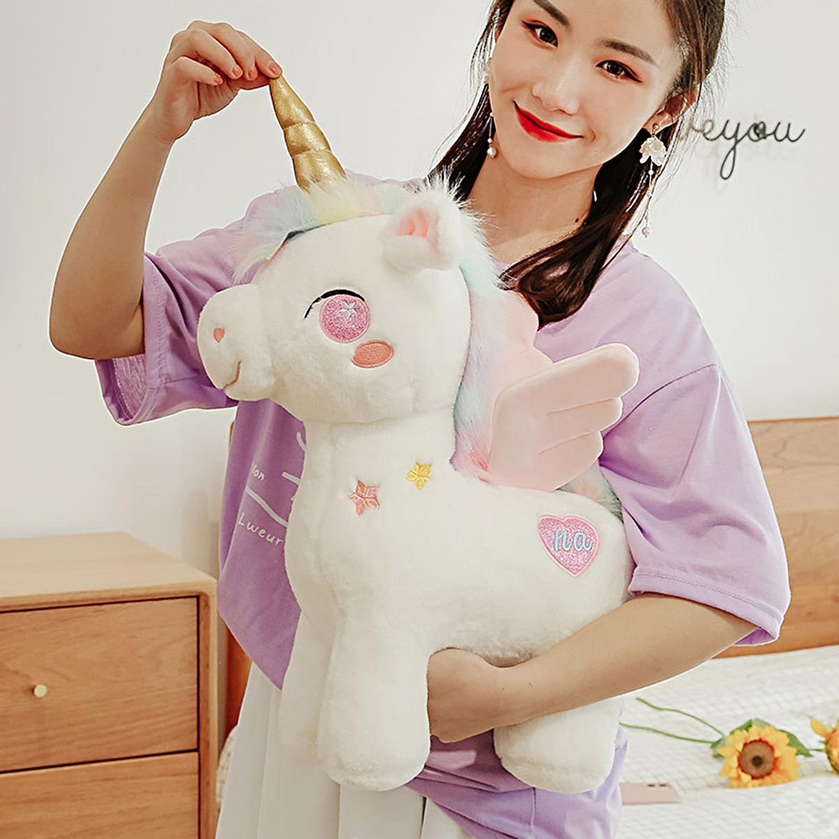 Plush Doll Pillow Stuffed Animal Pegasus Plushie Doll Pink