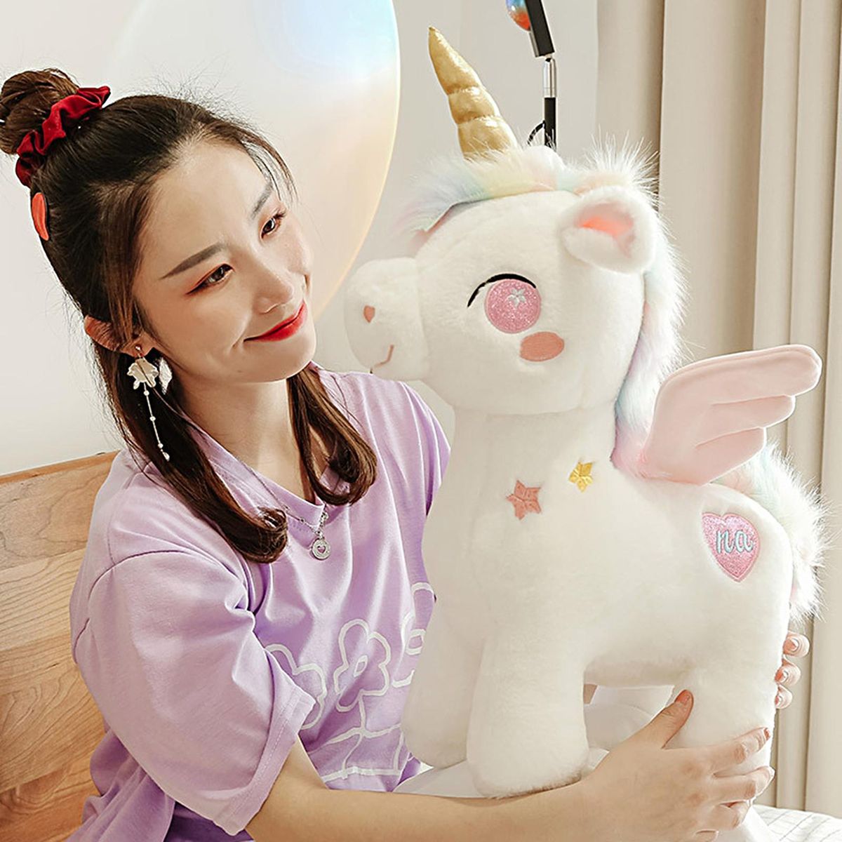 Plush Doll Pillow Stuffed Animal Pegasus Plushie Doll Pink