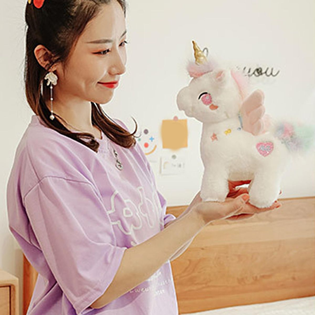 Plush Doll Pillow Stuffed Animal Pegasus Plushie Doll Pink