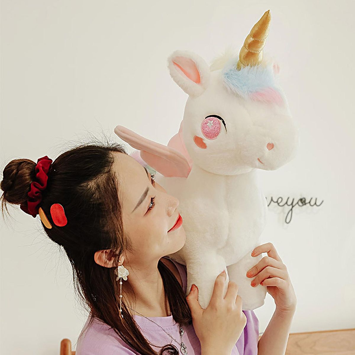 Plush Doll Pillow Stuffed Animal Pegasus Plushie Doll Pink
