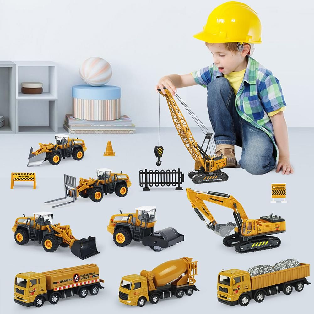 Simulation Engineering Vehicle Alloy Trucks Crane Excavator Bulldozer Construction Model Car Collection Toys for Boy Xmas Gift