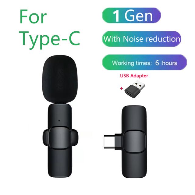 Wireless Lavalier Microphone Portable Audio Video Recording Mini Mic For IPhone Android Live Broadcast Gaming Chargeable