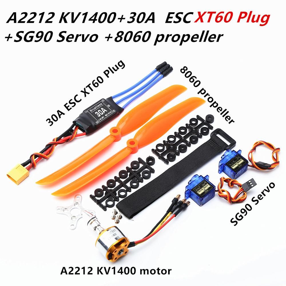 A2212 1400KV Brushless Motor 30A ESC XT60 Plug SG90 9G Mini Servo 8060 Propeller for RC Fixed Wing Plane Helicopter