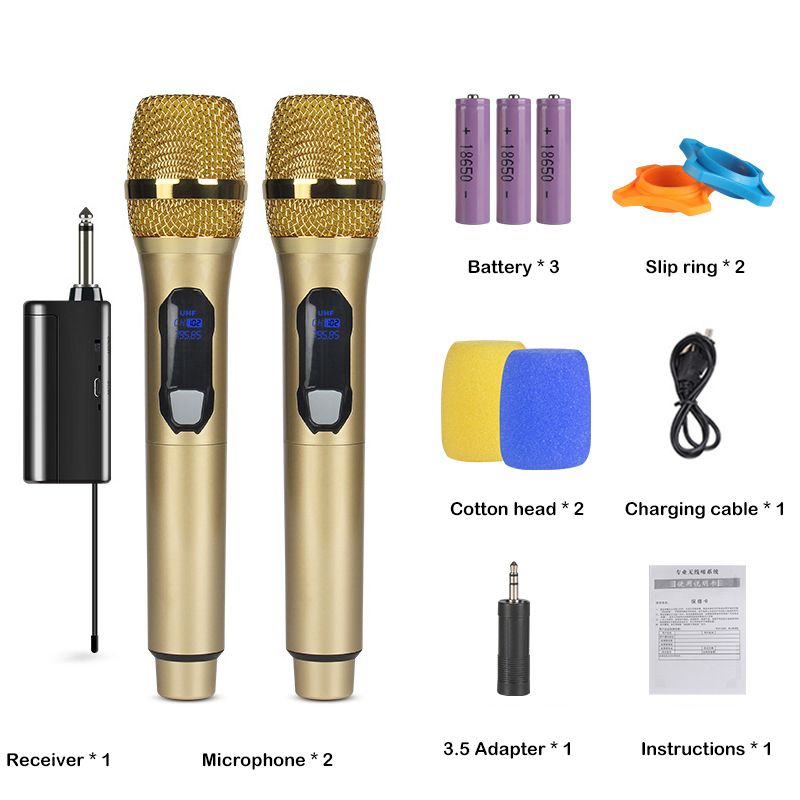 8 Hours USB Charging Wireless Microphone 2 Channels UHF Professional Handheld Mic Micphone For Party Karaoke Church Show Meeting