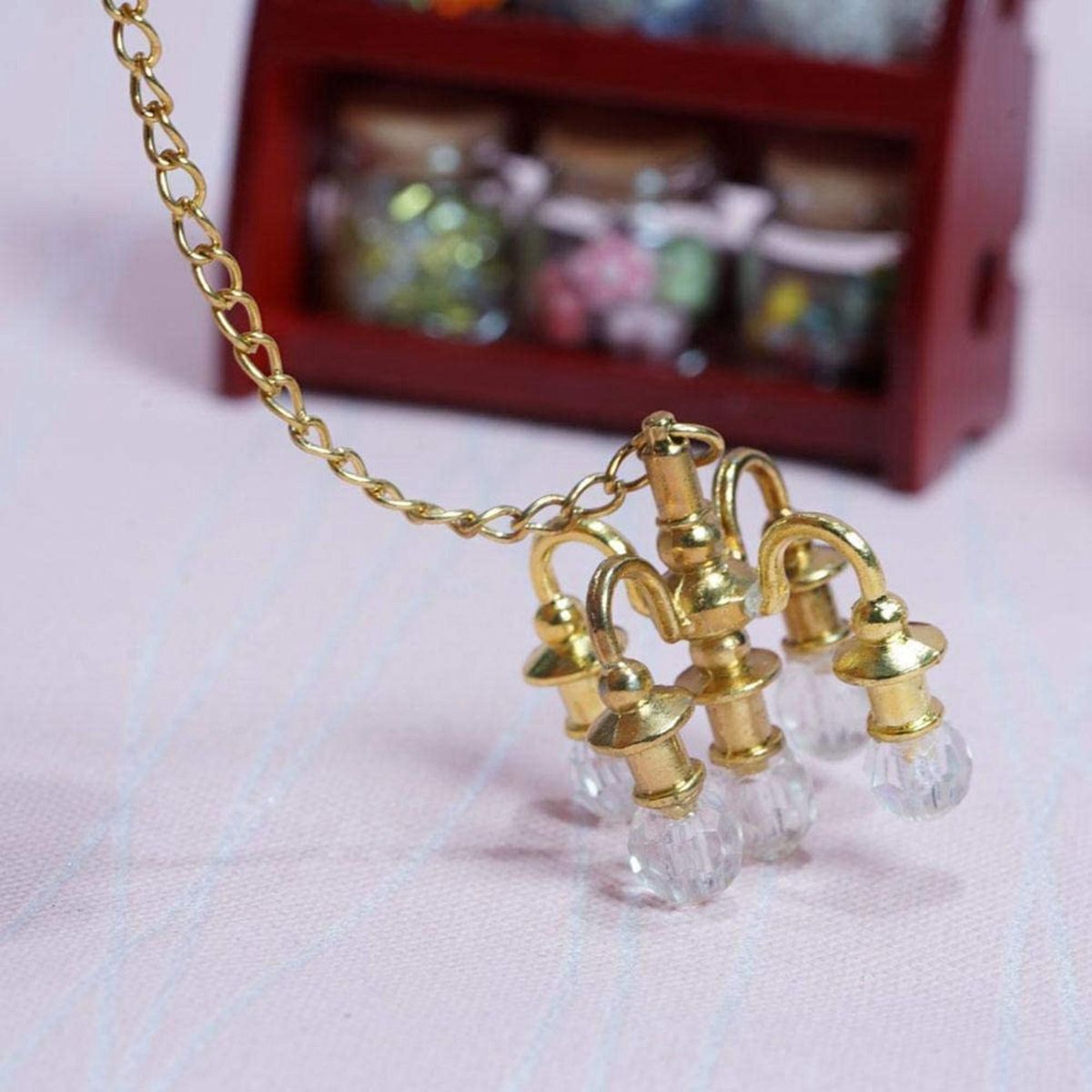1 12 Dollhouse Miniature Mini Crystal Lamp for 1/12 Dollhouse Decor Simulation Chandelier Can Not Light Silver