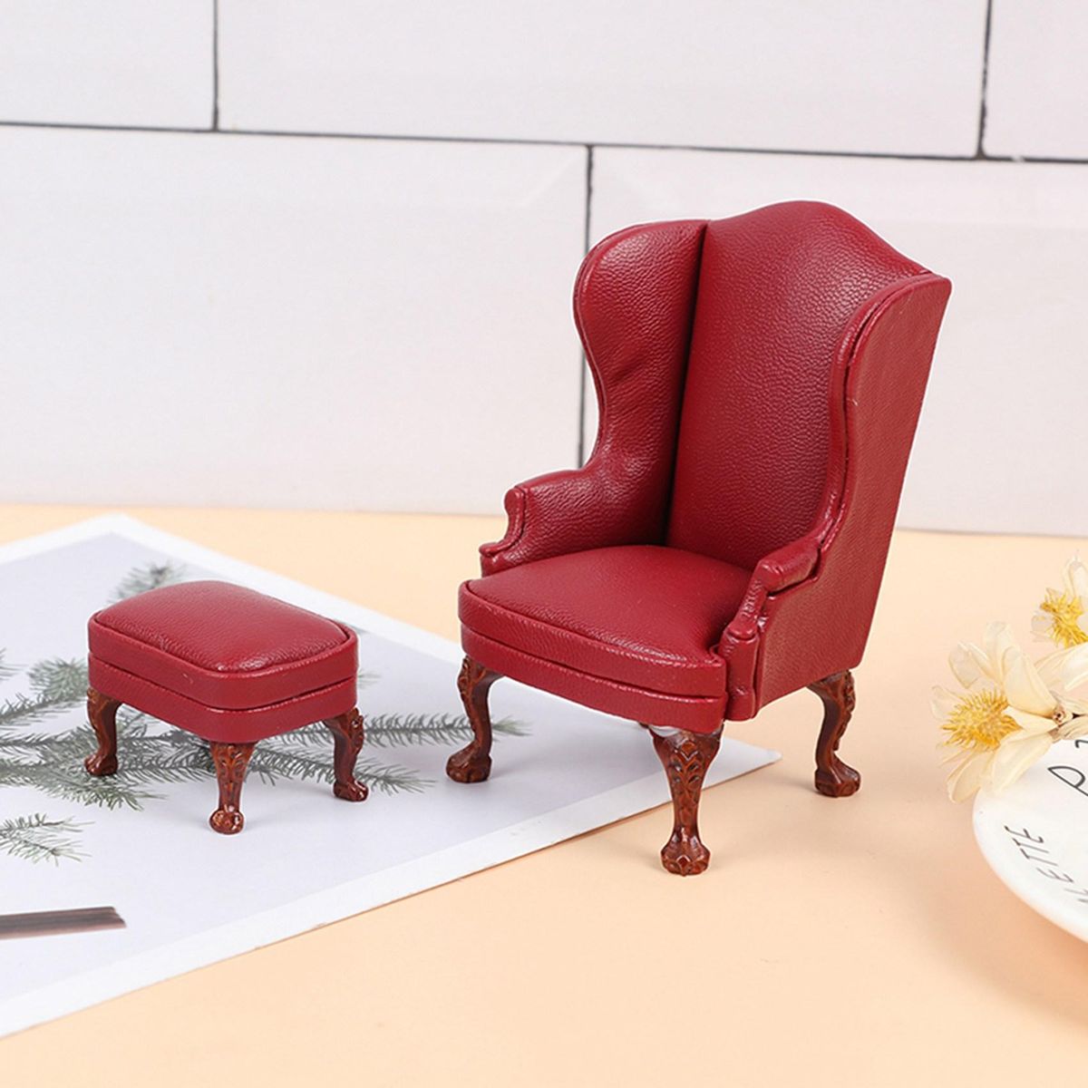 1 12 Dollhouse Mini Furniture Single Chair with Pedal for 1 12 Furniture Decoration Accessory Red
