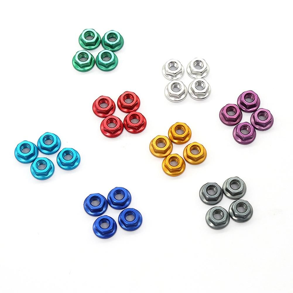 8Pcs CNC Metal Flange Lock Nut M4 1/10 1/8 1/14 RC Car Truck Crawler Drift TRX4 SCX10 SCANIA Universal Part,Silver