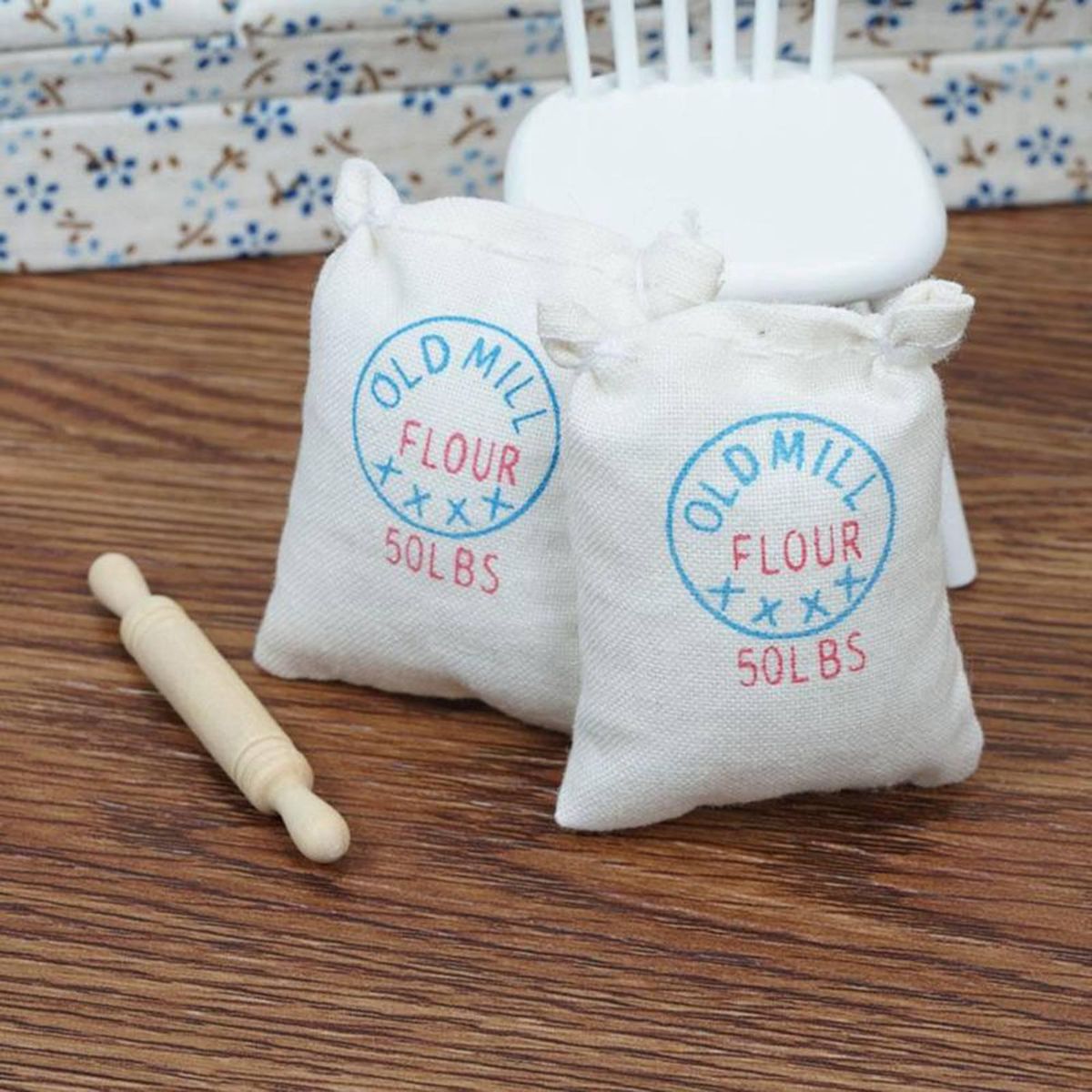 1/12 Dollhouse Flour Rolling Pin Baking Set Mini Baking Supplies Model Dollhouse Kitchen Food Accessories