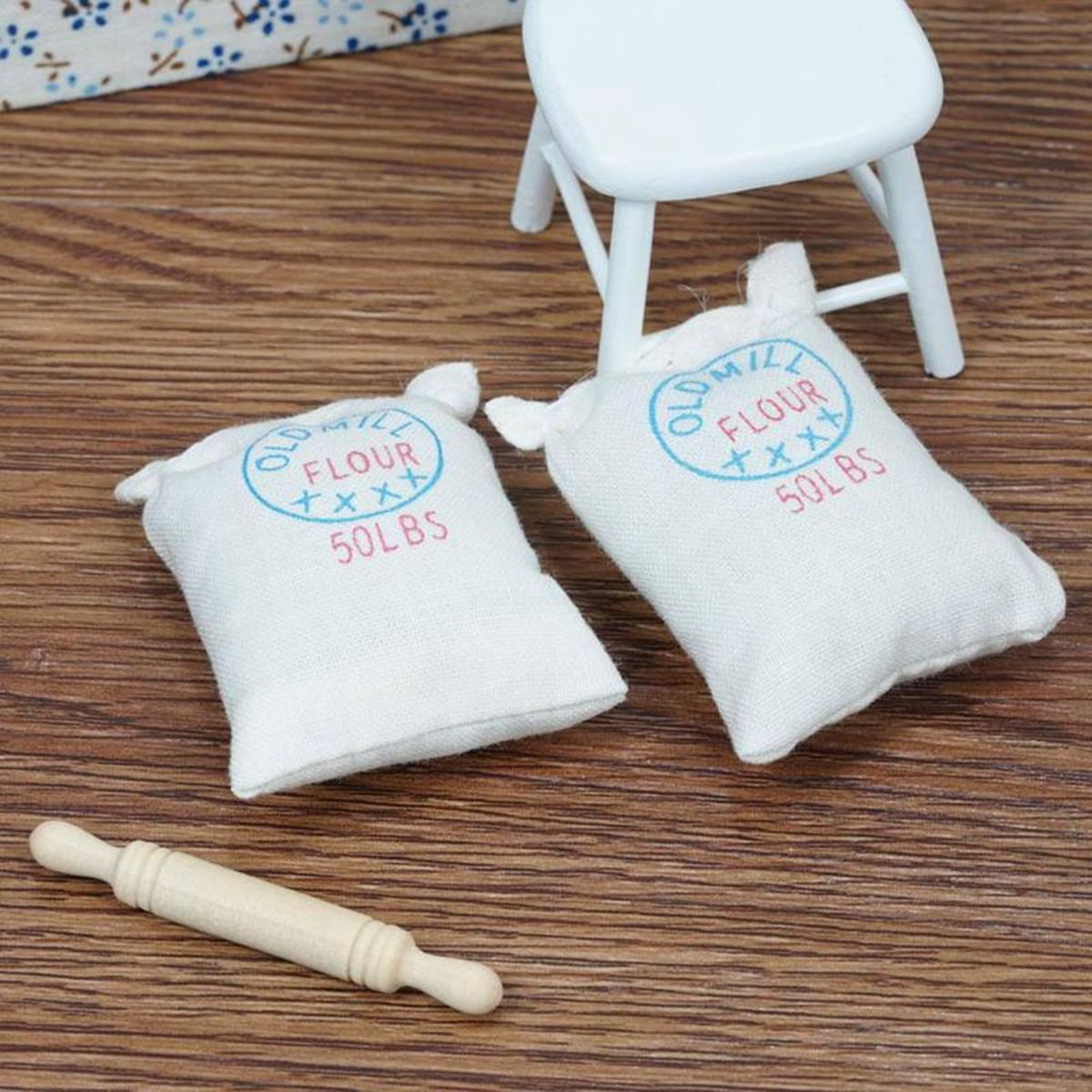 1/12 Dollhouse Flour Rolling Pin Baking Set Mini Baking Supplies Model Dollhouse Kitchen Food Accessories