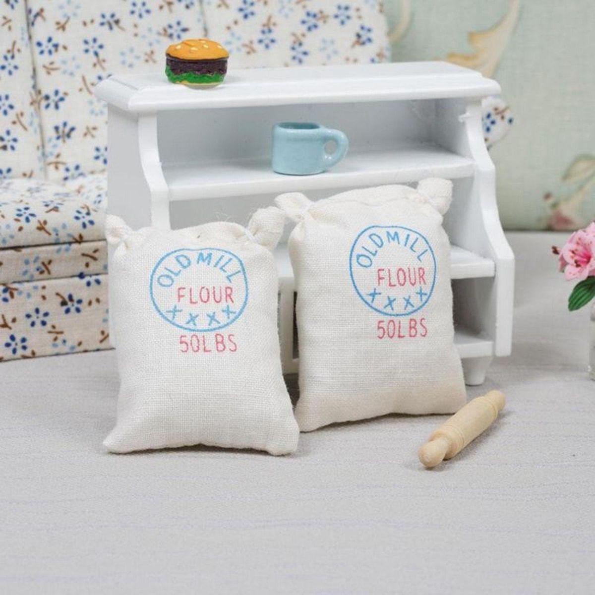 1/12 Dollhouse Flour Rolling Pin Baking Set Mini Baking Supplies Model Dollhouse Kitchen Food Accessories
