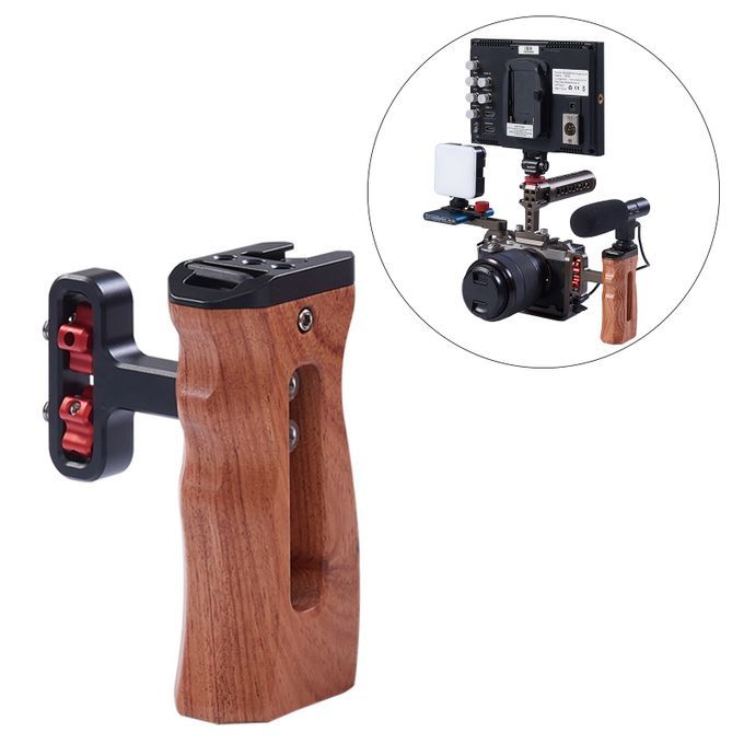Wooden Handle Grip For DV Video Cage Rig W/Cold Shoe 1/4” Black