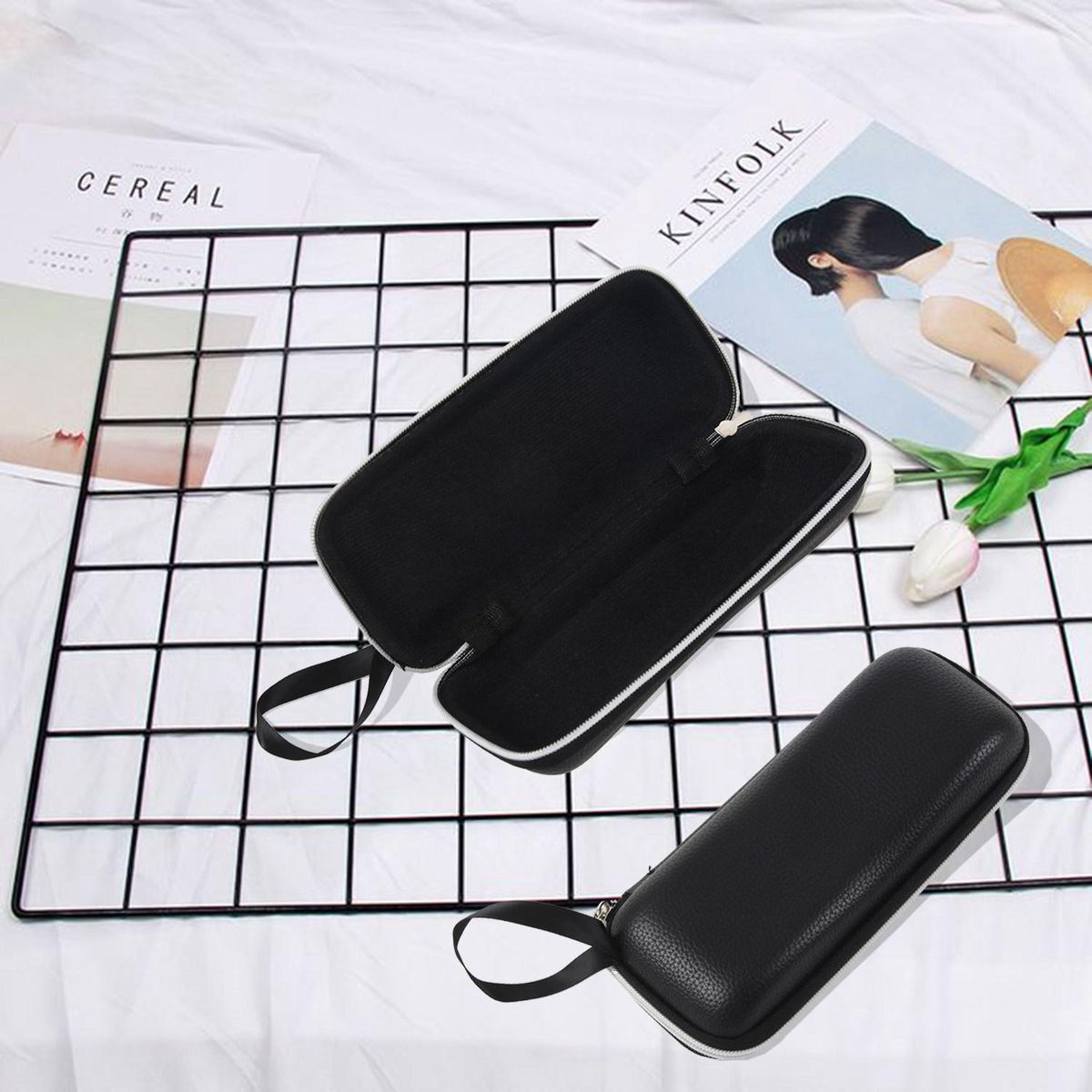 Artificial Leather Sunglasses Eyeglasses Zipper Case with