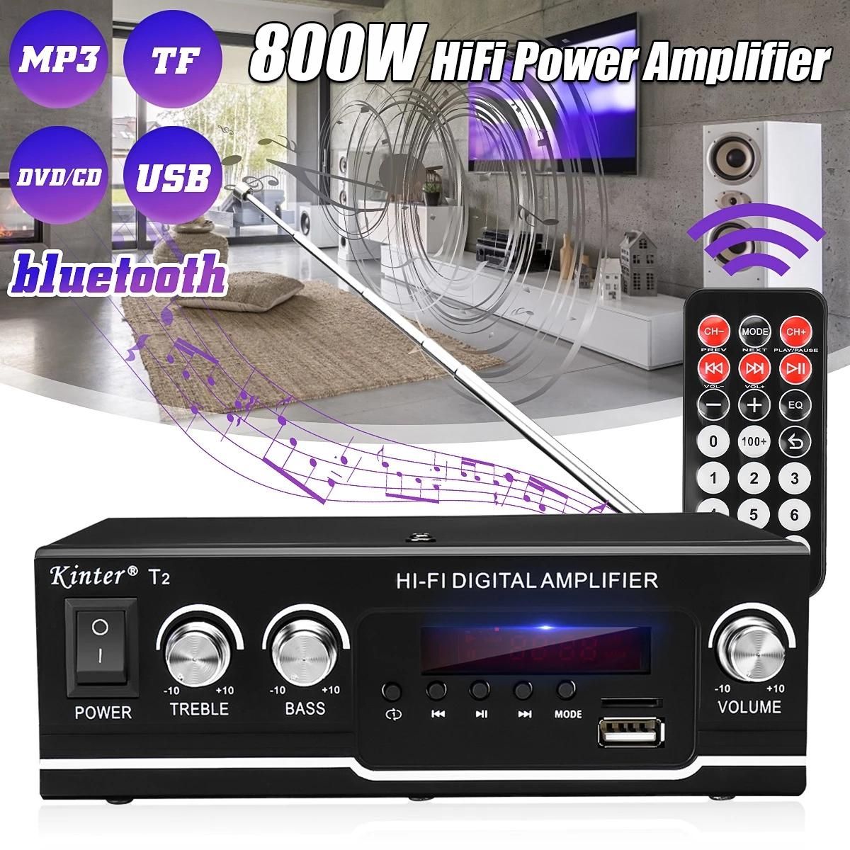 800W HIFI Bluetooth Power Amplifier Car Home Theater Digital Power Audio Amplificador for Speaker Treble Bass Control FM USB SD