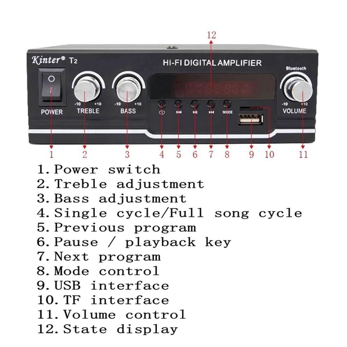 800W HIFI Bluetooth Power Amplifier Car Home Theater Digital Power Audio Amplificador for Speaker Treble Bass Control FM USB SD