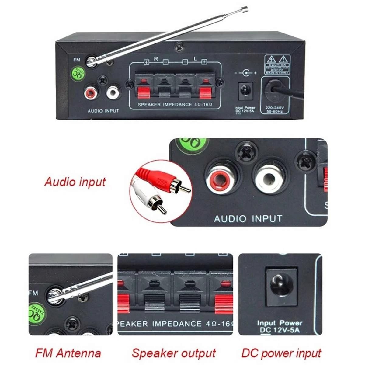 800W HIFI Bluetooth Power Amplifier Car Home Theater Digital Power Audio Amplificador for Speaker Treble Bass Control FM USB SD
