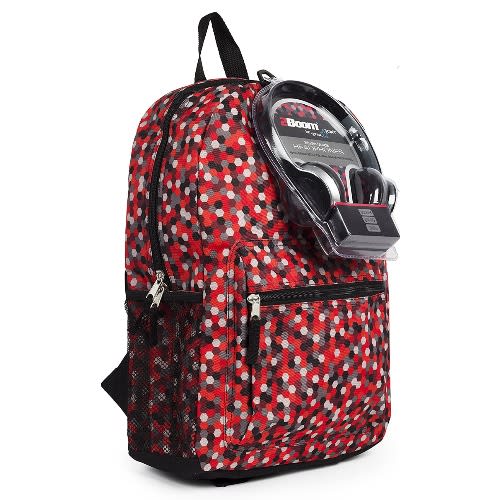 17" All Over Print Backpack With Bonus Headphones School Bait- Multicolor