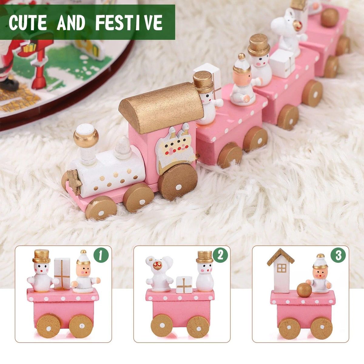 Wooden Train Desktop Party Mini Toy Small Christmas Toddler Dining Room Table Decor