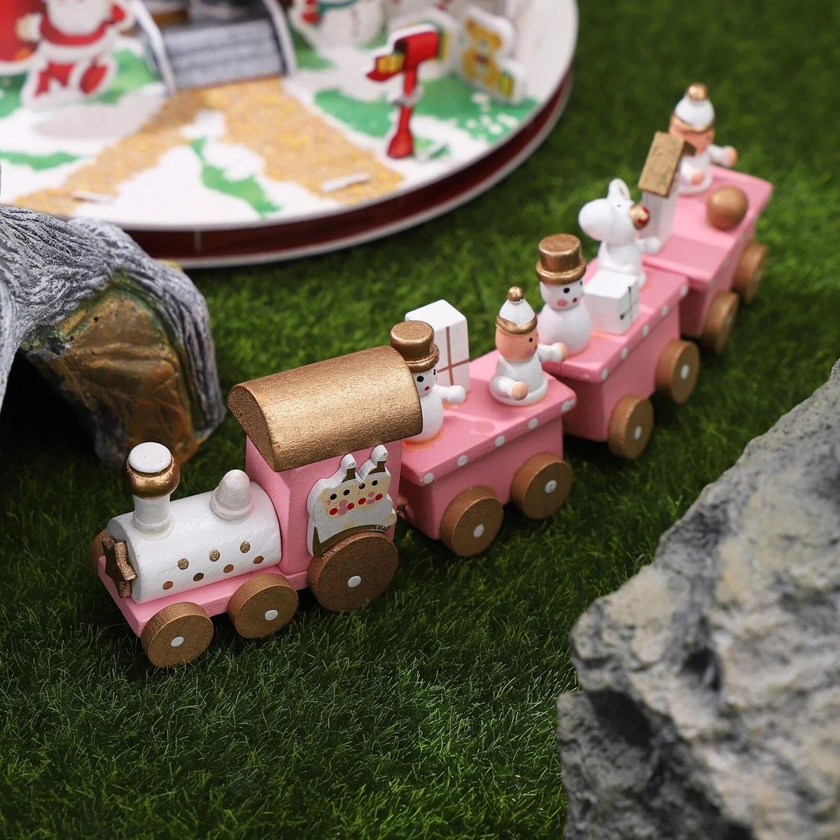 Wooden Train Desktop Party Mini Toy Small Christmas Toddler Dining Room Table Decor
