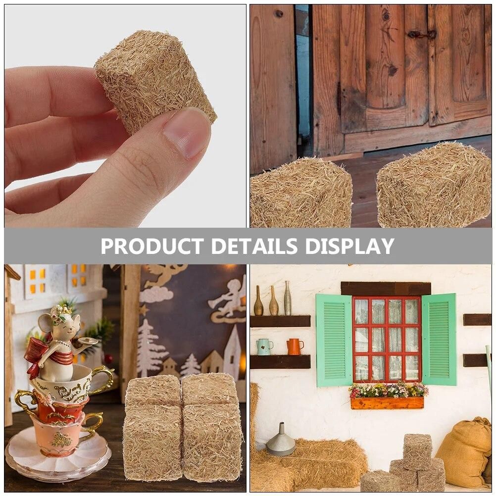 8pcs Mini Hay Bales Small Decorative Hay Table Decoration Rustic Mini Farm Haystack