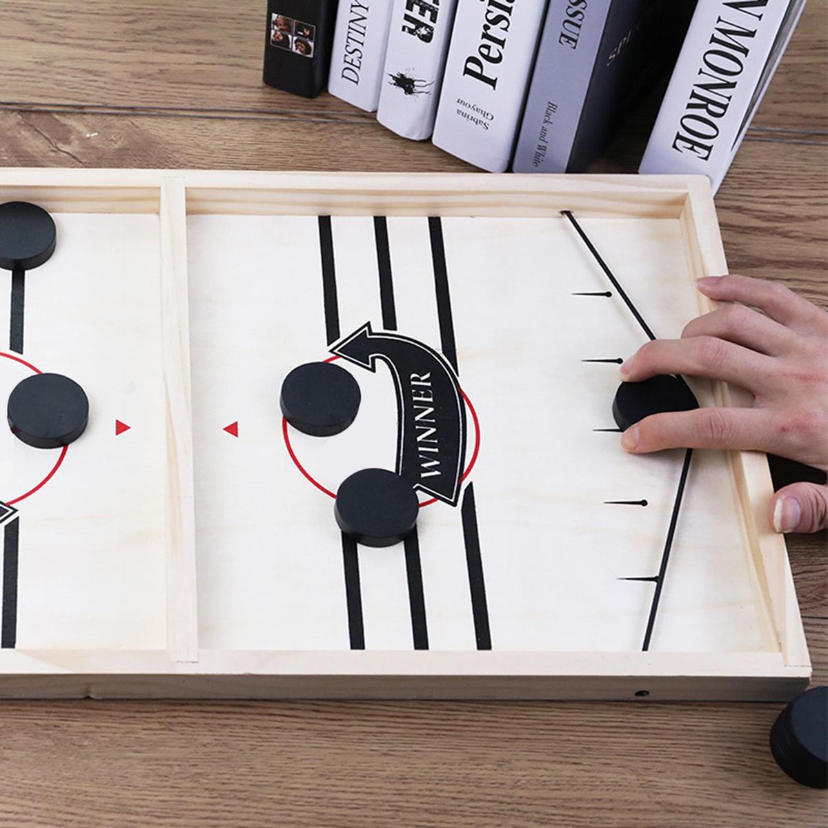 Fast Sling Puck Game, Desktop Slingshot Board Games Toy, Table Battle 2 in 1 Wooden Hockey Game, Playing Chess Parents Child Interaction Toys
