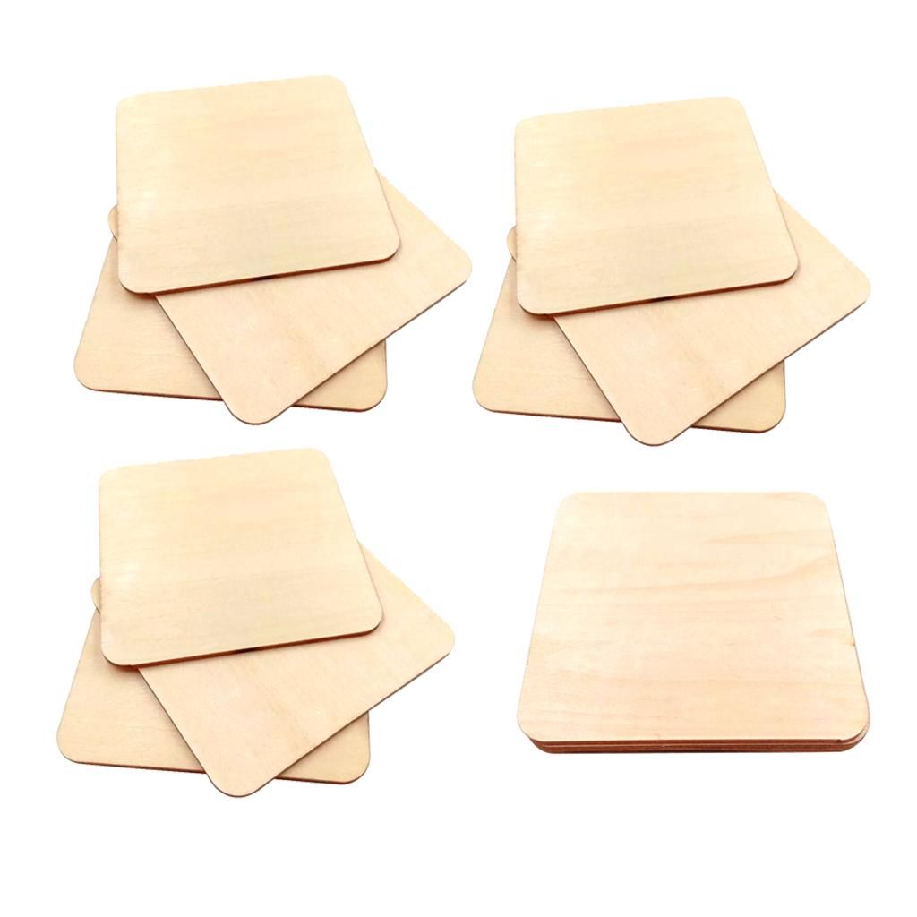 Blesiya 10x Wooden Square Coaster Plain  Blank Plaque DIY
