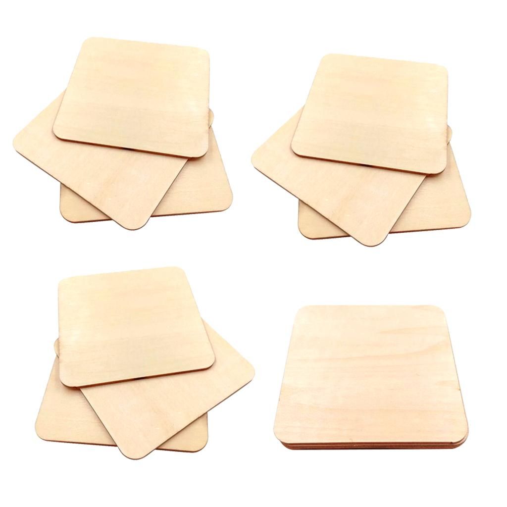 Blesiya 10x Wooden Square Coaster Plain  Blank Plaque DIY