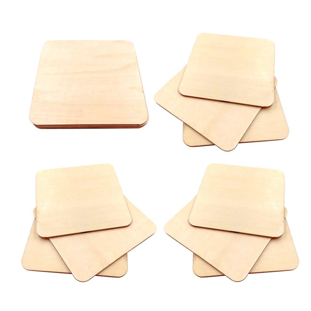 Blesiya 10x Wooden Square Coaster Plain  Blank Plaque DIY