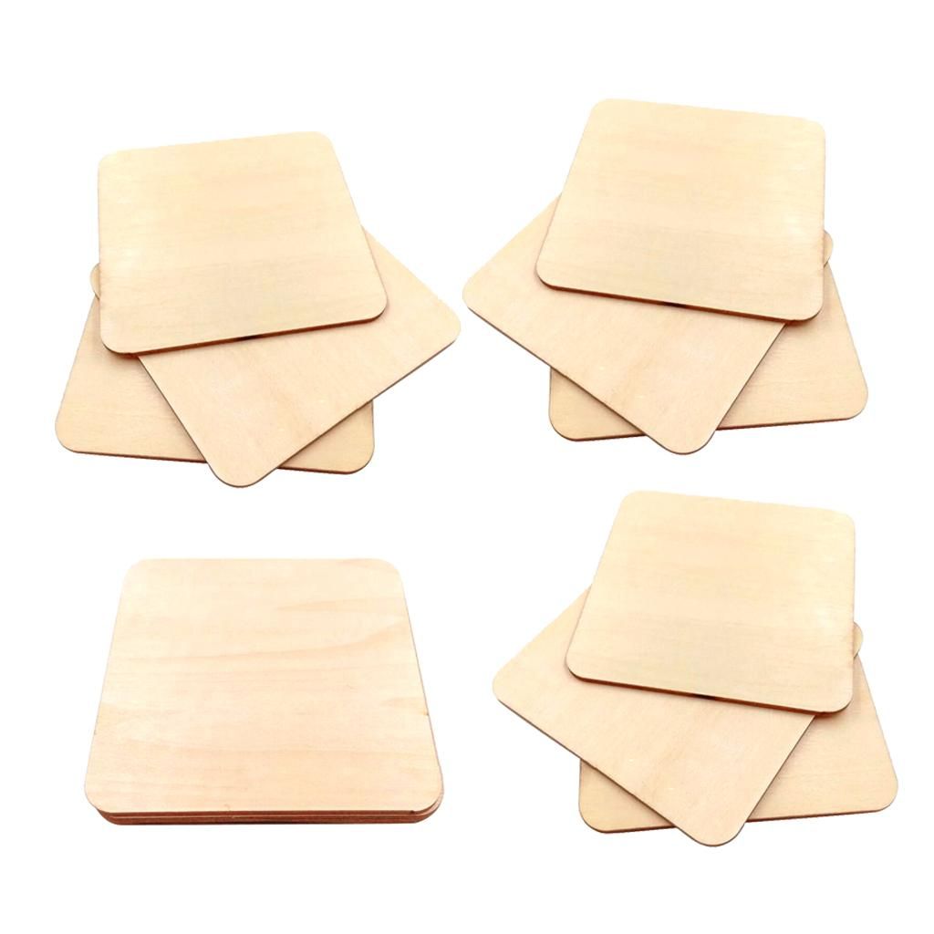 Blesiya 10x Wooden Square Coaster Plain  Blank Plaque DIY