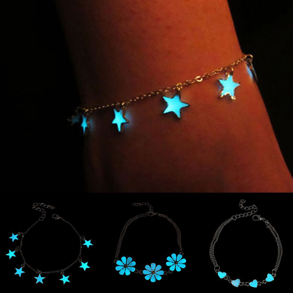 Little Star Heart Flower Glow In The Dark Ankle Bracelet Anklet Jewelry-Heart
