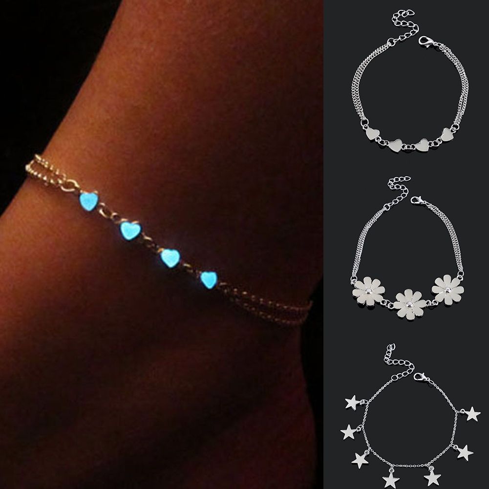 Little Star Heart Flower Glow In The Dark Ankle Bracelet Anklet Jewelry-Heart
