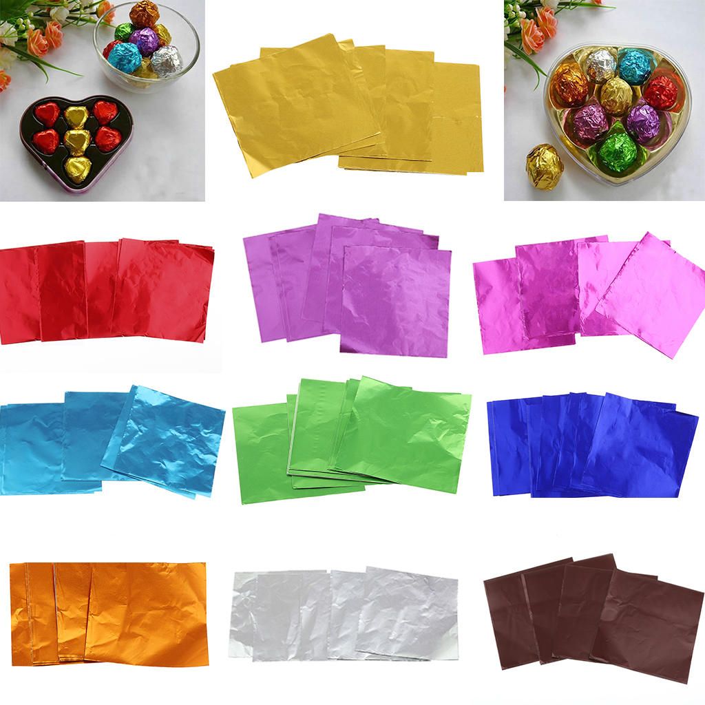 100x Square Foil Wrapper Wrapping For Sweets Candy Chocolate Silver