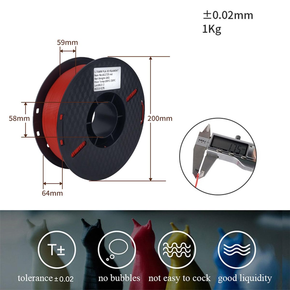 KINGROON 3D Printer PLA Filament 1KG 1.75mm High Quality 3D Printing Material Degradable Eco-friendly Plastic Dimensional Accuracy +/-0.02mm Standard 1 Rolls