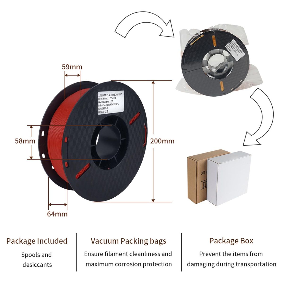 KINGROON 3D Printer PLA Filament 1KG 1.75mm High Quality 3D Printing Material Degradable Eco-friendly Plastic Dimensional Accuracy +/-0.02mm Standard 1 Rolls