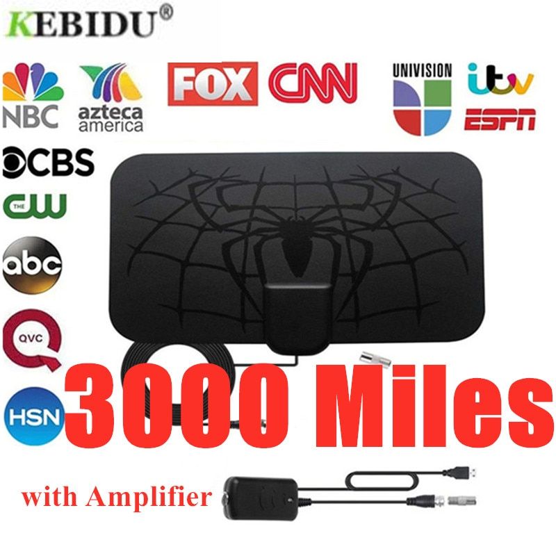 TV Antenna  4K 8K 25DB High Gain HD TV DTV Box Digital  EU Plug 3000 Miles Booster Active Indoor Aerial Flat Design
