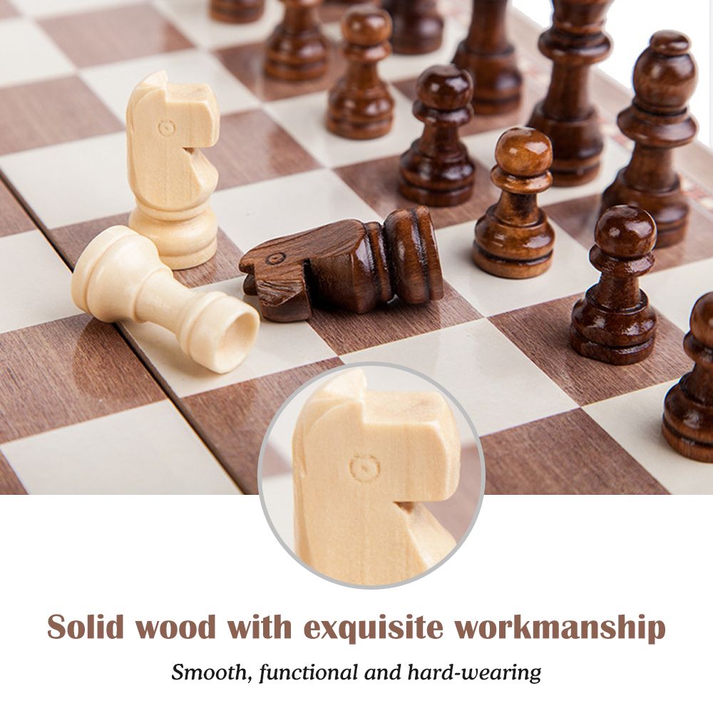 3-in-1 Multifunctional Wooden Chess Set Folding Chessboard