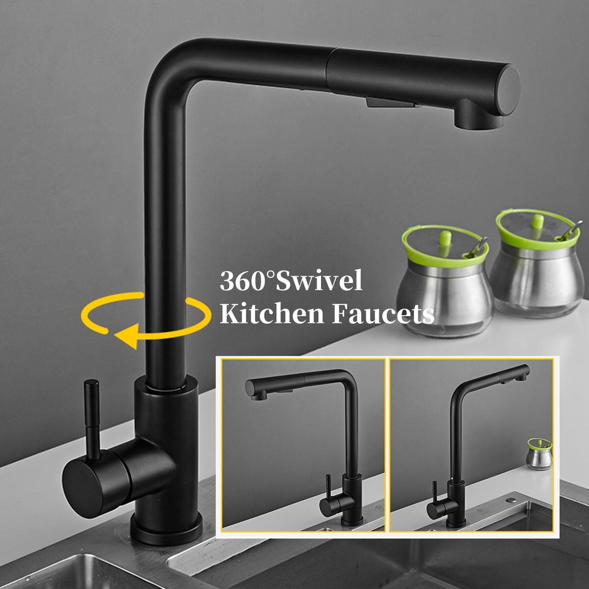 360°Swivel Pull Out Kitchen Faucets with 2 Spray Modes Bathroom Sink Faucets Pull Down Sprayer Ceramic Valve Basin Water Tap with Cold & Hot Water Inlet Pipes