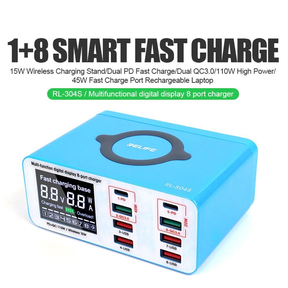 Powerful LCD Display Multi-Ports USB Quick Recharger Compact Intelligent USB PD Wireless Quick Recharger Wide Compatibility Multiple Protections Mobilephone Camera Recharger