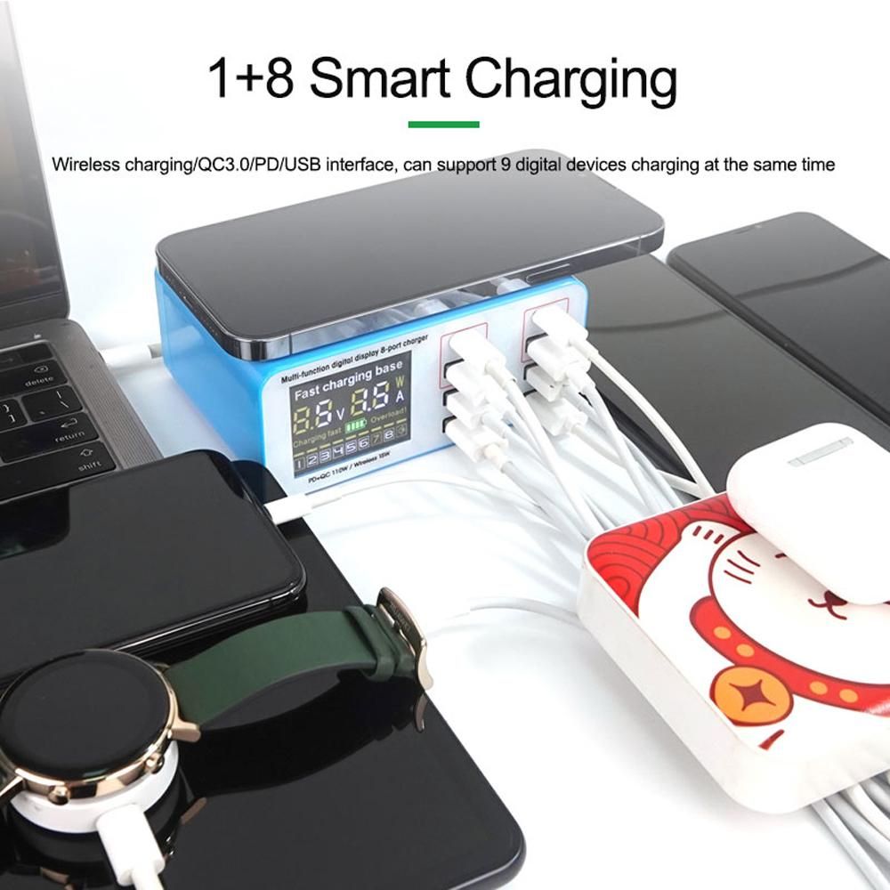 Powerful LCD Display Multi-Ports USB Quick Recharger Compact Intelligent USB PD Wireless Quick Recharger Wide Compatibility Multiple Protections Mobilephone Camera Recharger
