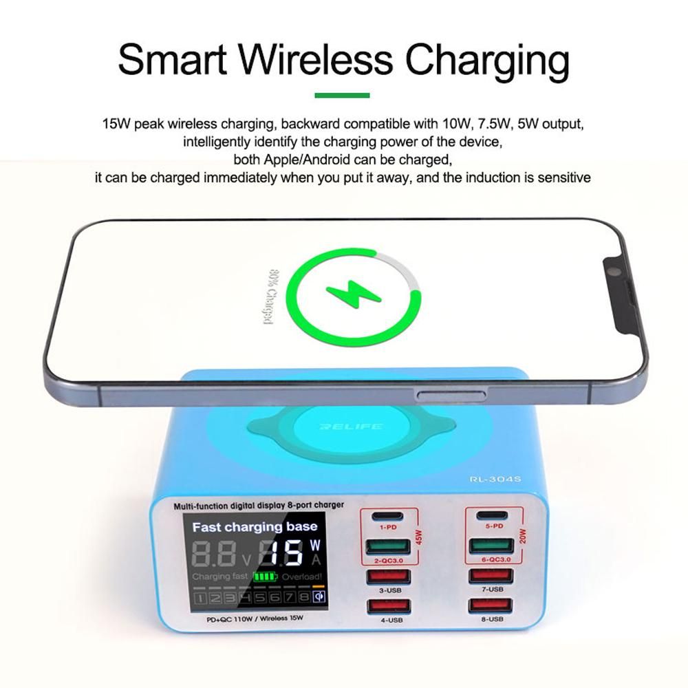 Powerful LCD Display Multi-Ports USB Quick Recharger Compact Intelligent USB PD Wireless Quick Recharger Wide Compatibility Multiple Protections Mobilephone Camera Recharger
