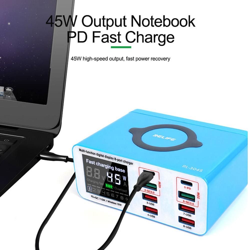 Powerful LCD Display Multi-Ports USB Quick Recharger Compact Intelligent USB PD Wireless Quick Recharger Wide Compatibility Multiple Protections Mobilephone Camera Recharger