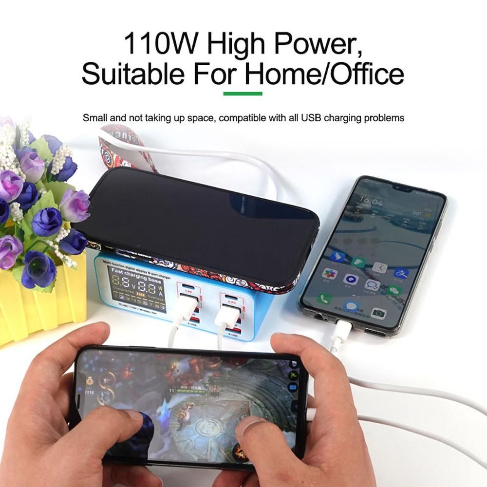 Powerful LCD Display Multi-Ports USB Quick Recharger Compact Intelligent USB PD Wireless Quick Recharger Wide Compatibility Multiple Protections Mobilephone Camera Recharger