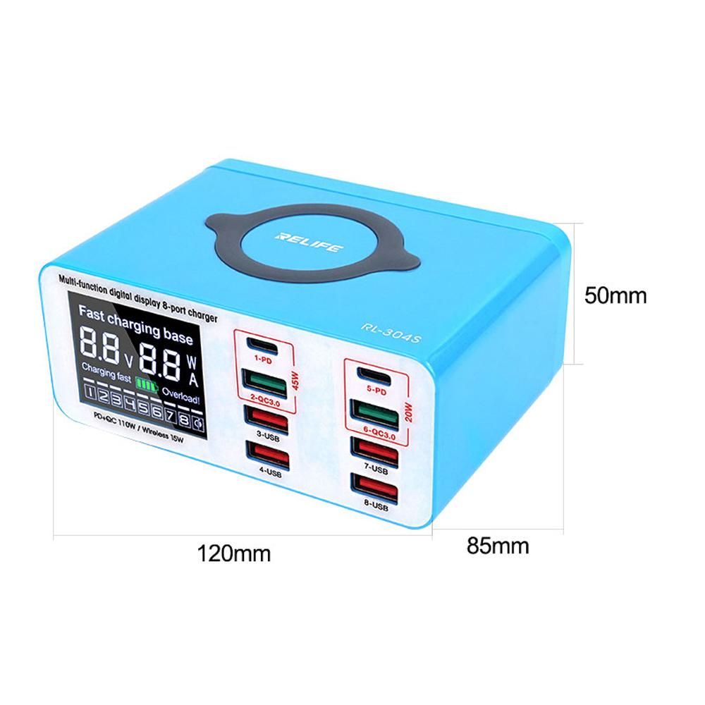 Powerful LCD Display Multi-Ports USB Quick Recharger Compact Intelligent USB PD Wireless Quick Recharger Wide Compatibility Multiple Protections Mobilephone Camera Recharger