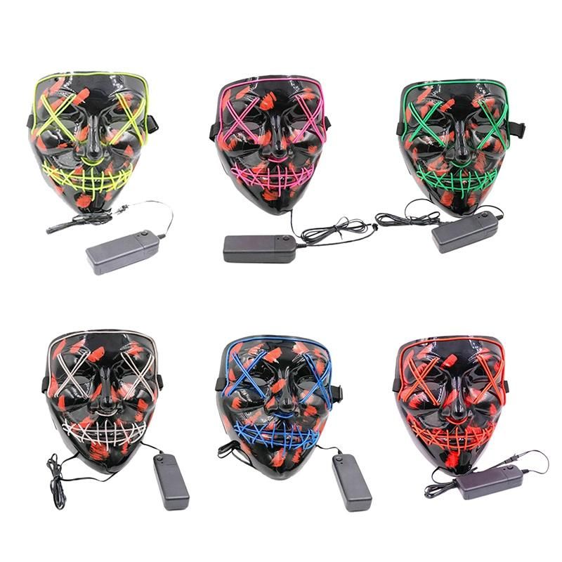 Cosplay the Up Wire Purge Mask Costume Halloween Light Scary Led Fluorescent Red