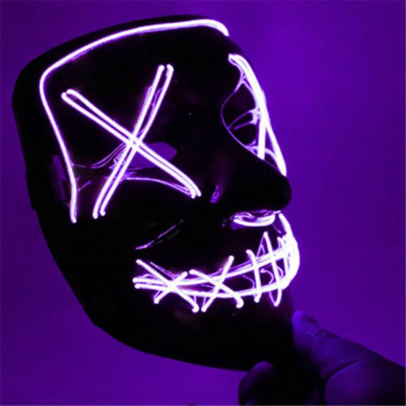 Cosplay the Up Wire Purge Mask Costume Halloween Light Scary Led Fluorescent Red