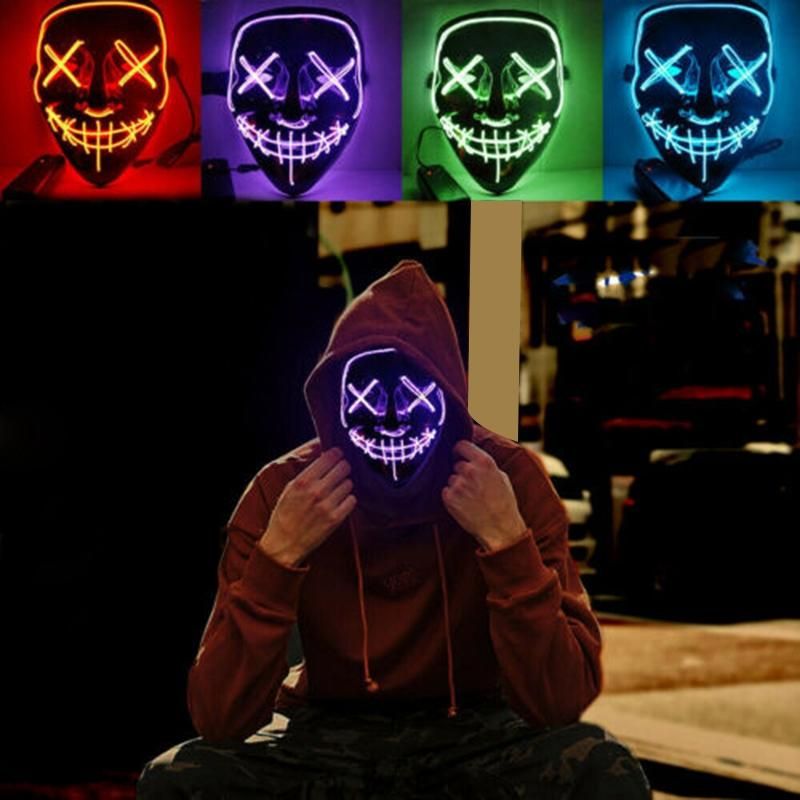 Cosplay the Up Wire Purge Mask Costume Halloween Light Scary Led Fluorescent Red